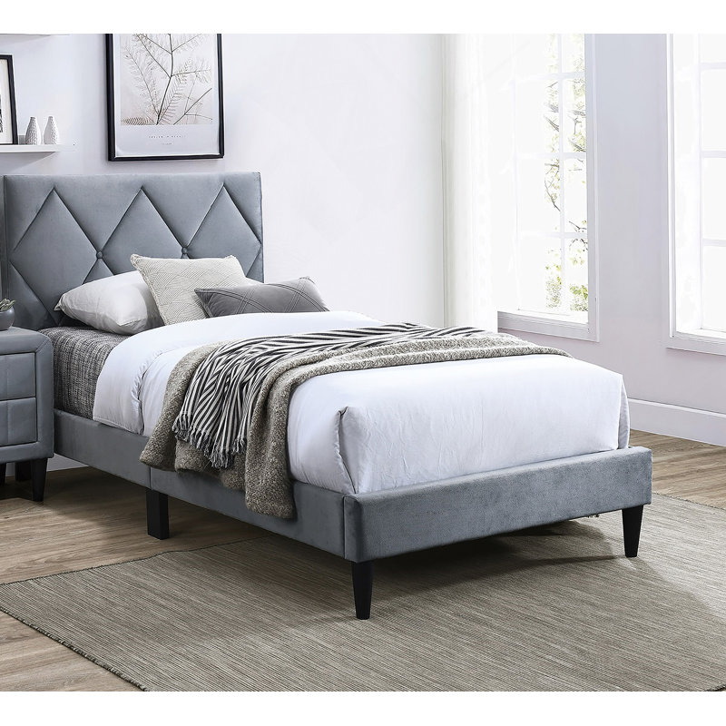 Lit simple avec tête de lit réglable 1pc, mobilier de chambre en velours gris pour chambre d'enfant, Gris, Simple