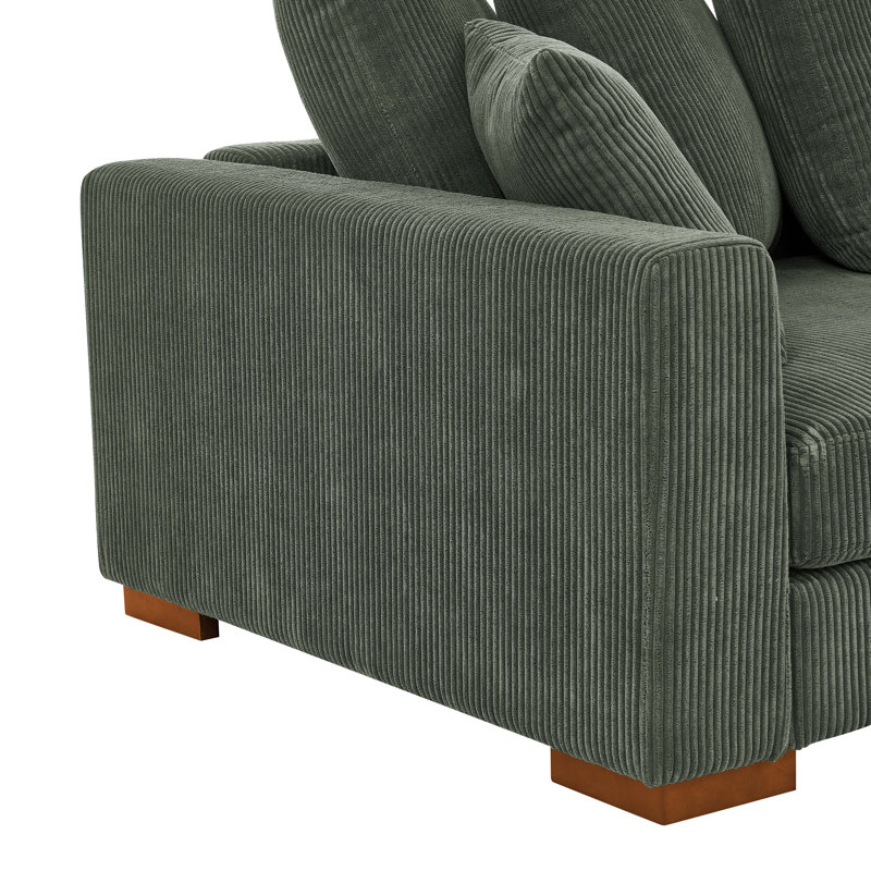 Nalewicki 116 " Corduroy L-Shaped Sofa & Chaise with Ottoman, Hunter Green Corduroy