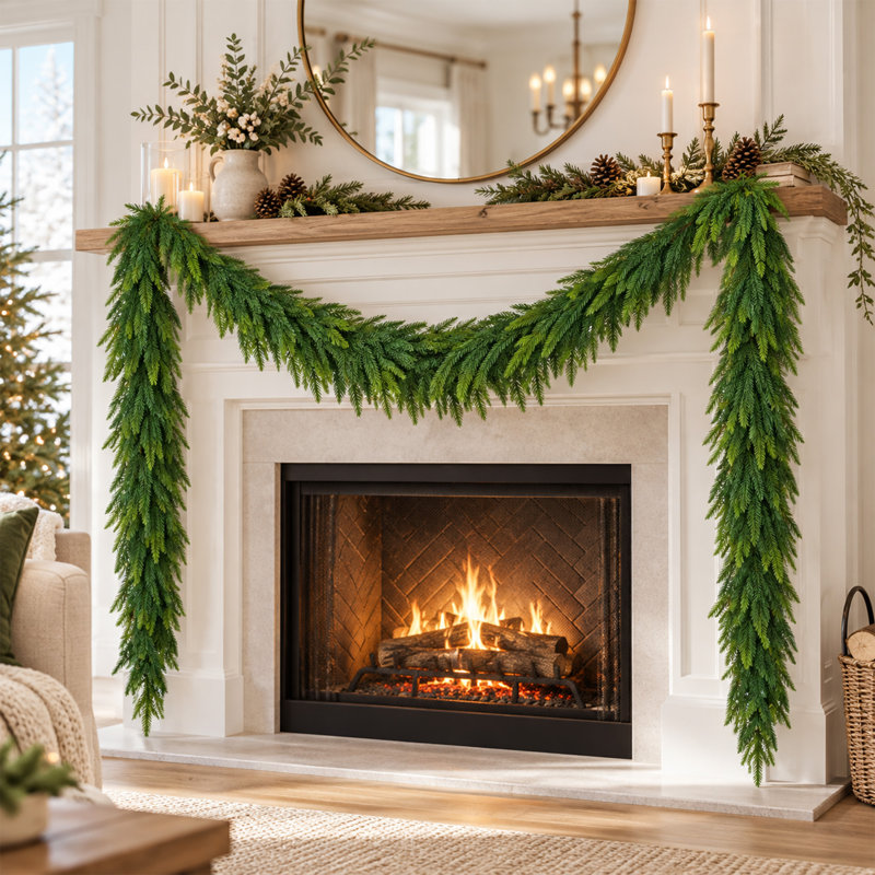 Guirlande de Noël artificielle en pin Norfolk de 1,8 m, guirlande réaliste en faux pin pour foyer, escalier, décoration intérieure et extérieure, guirlande de verdure souple et unie pour une décoration de Noël personnalisée. (Lot de 2)