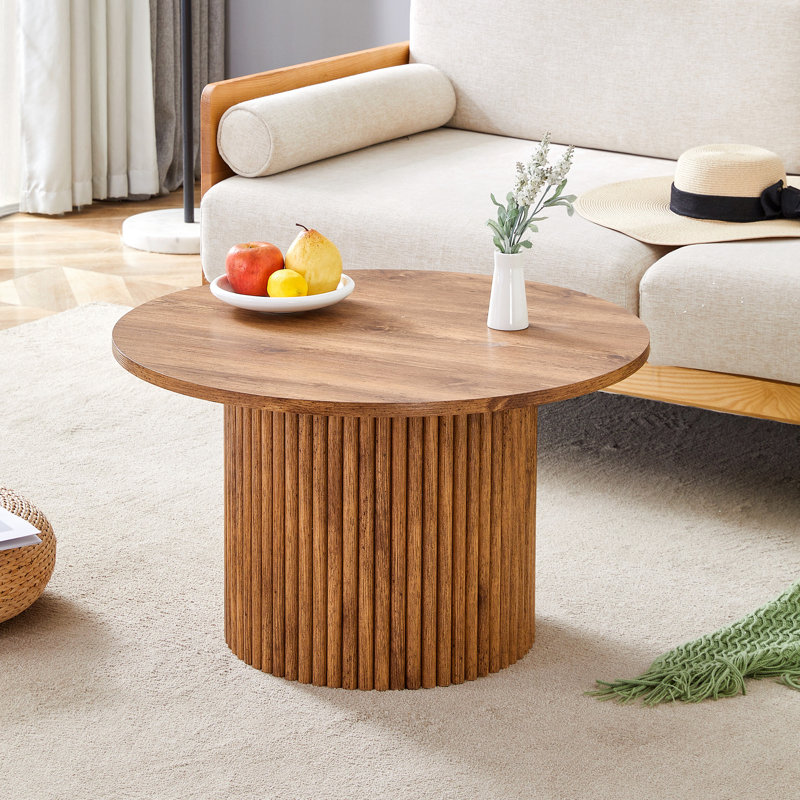 A Modern Circular Coffee Table With A Diameter Of 27.5 Inches Interprets Home Aesthetics And Practicality. MDF Material,Cylindrical Table Leg Design.Becoming The Visual Focal Point Of Home Decoration.