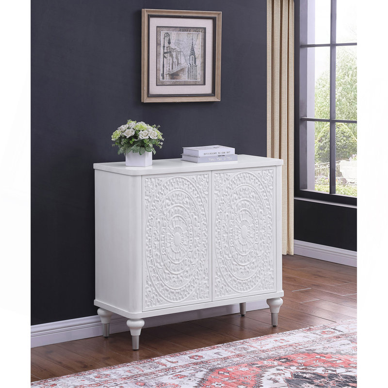 Angus White 2-Door Mandala Accent Cabinet Distressed