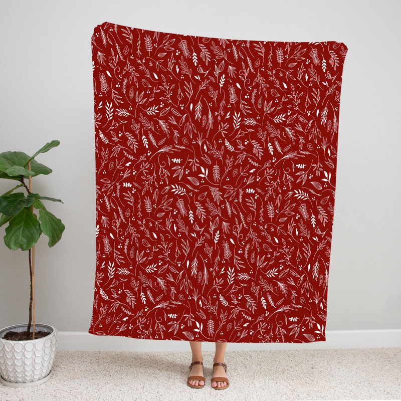 Throw Blanket, 68" W x 80" L, Floral/Abstract, Red/White