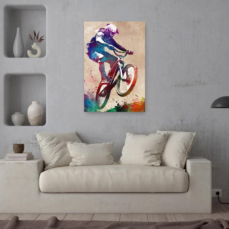 «Vibrant Bike Jump», art mural contemporain, 36" H x 24" W