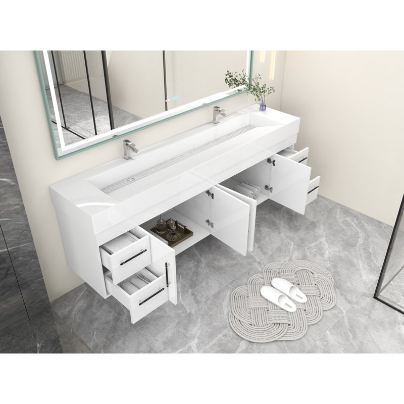 Ensemble de meuble-lavabo double 84 po 84 po, Blanc ultrabrillant