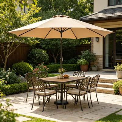 Parasol d'extérieur 10 pi avec inclinaison à bouton-poussoir et manivelle pour terrasse de jardin