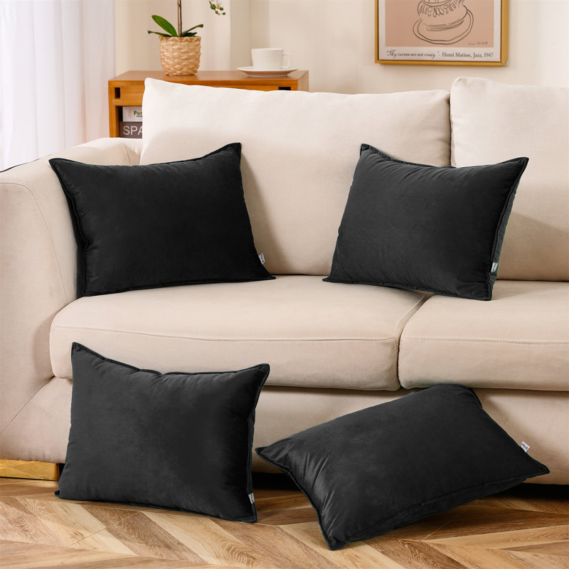 Solid Colour Velvet Reversible Throw Pillow, Black