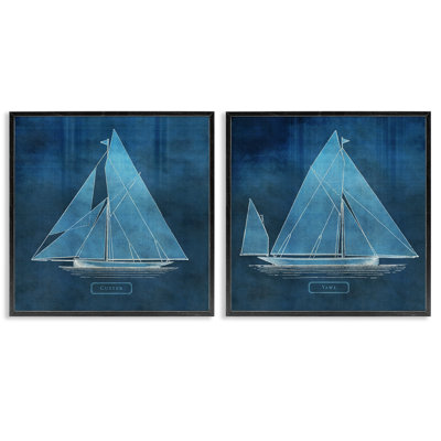 Nautical Sailboat Vessels Duo 2 Piece Framed Giclee Art Set, design by Susan Arnot