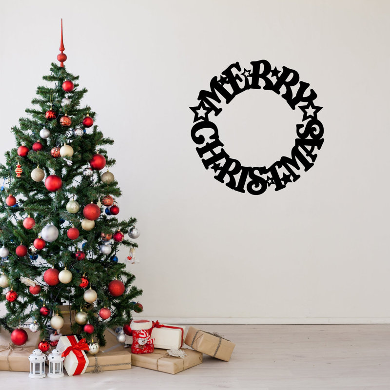 Couronne en métal faite à la main Merry Christmas, 16" H x 16" W x 0.1" D