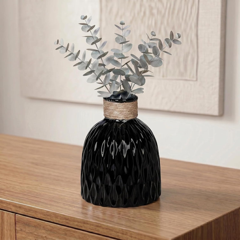 Vase en céramique noir, vase décoratif 6 po