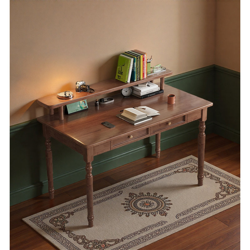Bureau traditionnel en bois avec 2 tiroirs et tablette surélevée, H 29,5 po x l 39,4 po x P 23,6 po