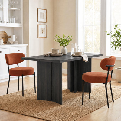 Alyria 63" Wooden Rectangular Dining Table With 2 Pcs Boucle Sherpa Dining Chairs