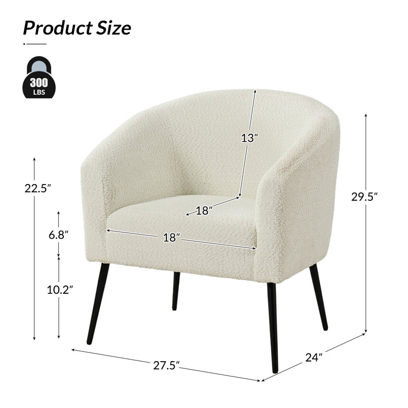 Chaise avec accoudoirs modernes 27,5 po Cadie, Polyester ivoire