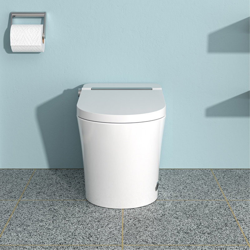 Toilette intelligente avec bidet intégré, ouverture et fermeture automatiques, siège chauffant allongé, capteur de pied encastré, affichage DEL, lavage à l'eau chaude, sécheuse, veilleuse