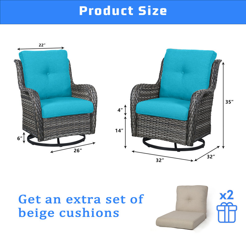 Wicker Rattan Swivel Patio Chairs, Light Blue