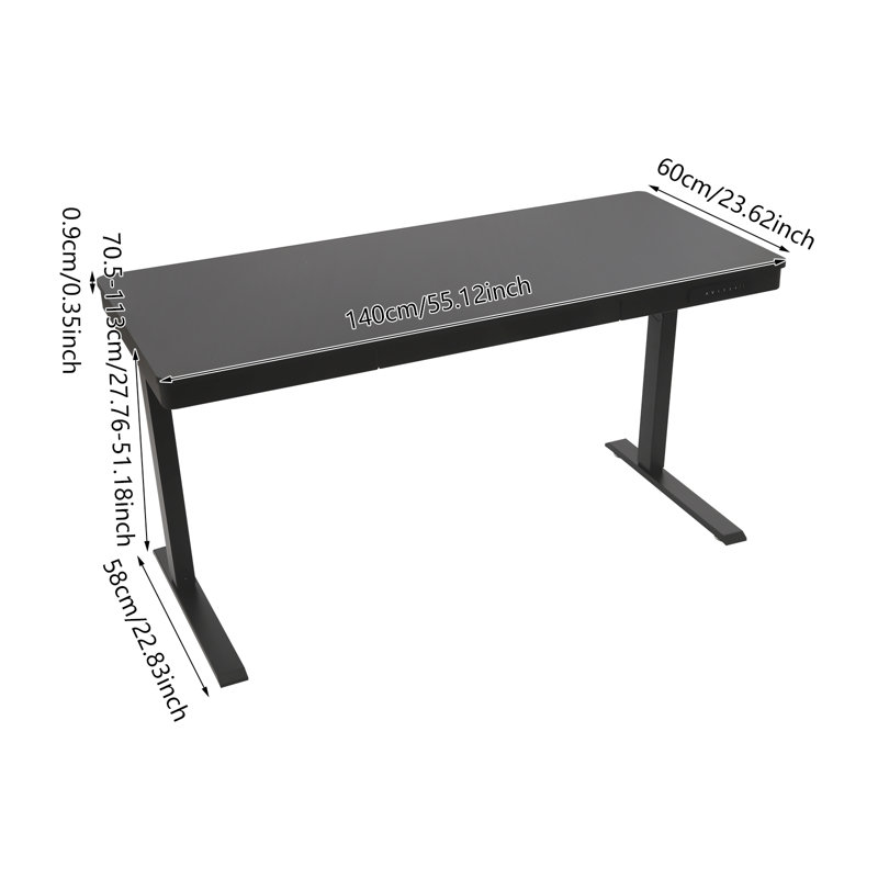 Modern 55.12 in W x 23.62 in D Electric Height Adjustable Standing Desk with Drawer & USB Ports, Black