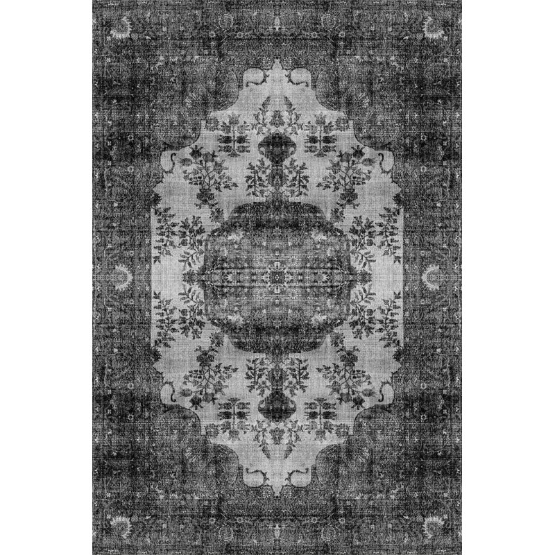 Tapis décoratif lavable à la machine à motif traditionnel noir, Sous-tapis rectangulaire de 3 pi 3 po x 4 pi 11 po