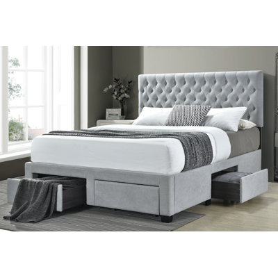 Lit plateforme tapissier avec rangement Kingistan