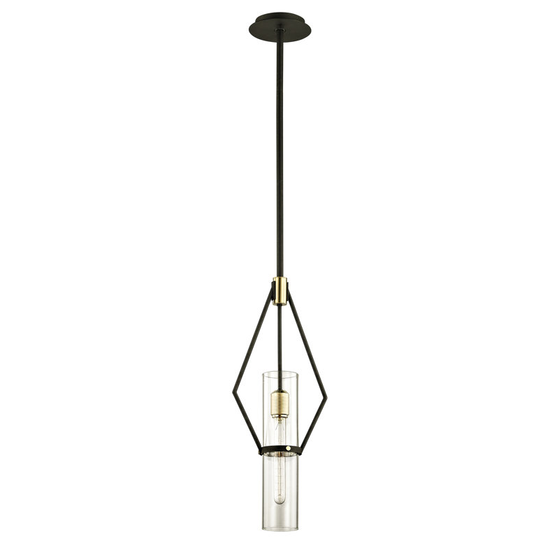 Luminaire suspendu géométrique à 1 lumière Raef, H 73,25 po x l 9,50 po x P 9,50 po, Noir / or