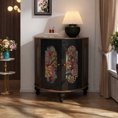 Half-circle art retro solid wood accent cabinet.