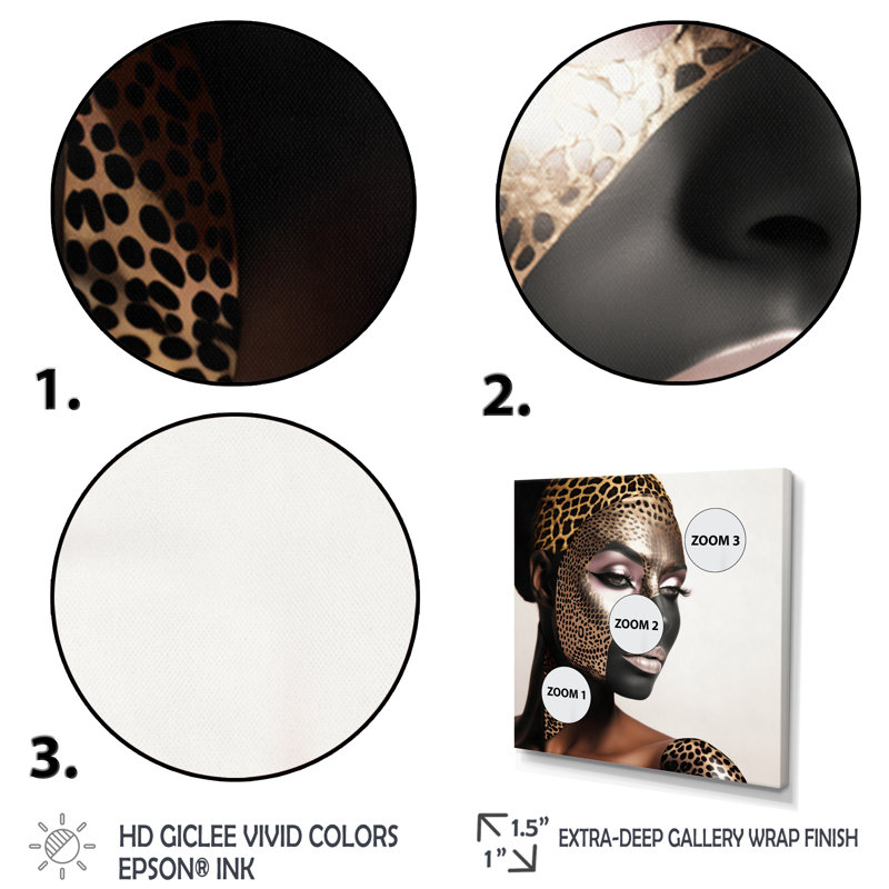 " Bohemain Model With Leopard Pattern " 3 - Pieces, 28" H x 36" W x 1" D