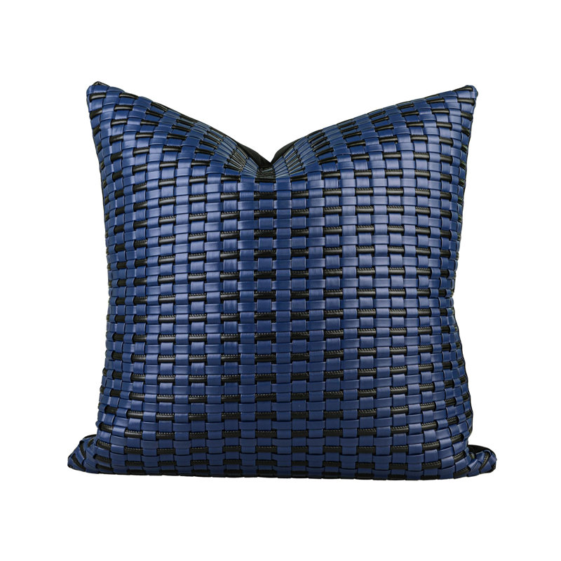 Housse de coussin réversible en similicuir bleu, Carré 20 po