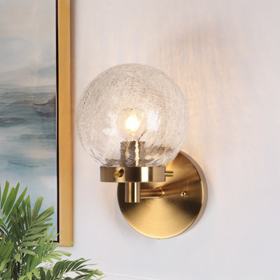 1-Light Dimmable 5.5’’ W Cracked Globe Glass Wall Sconce (Set of 2)