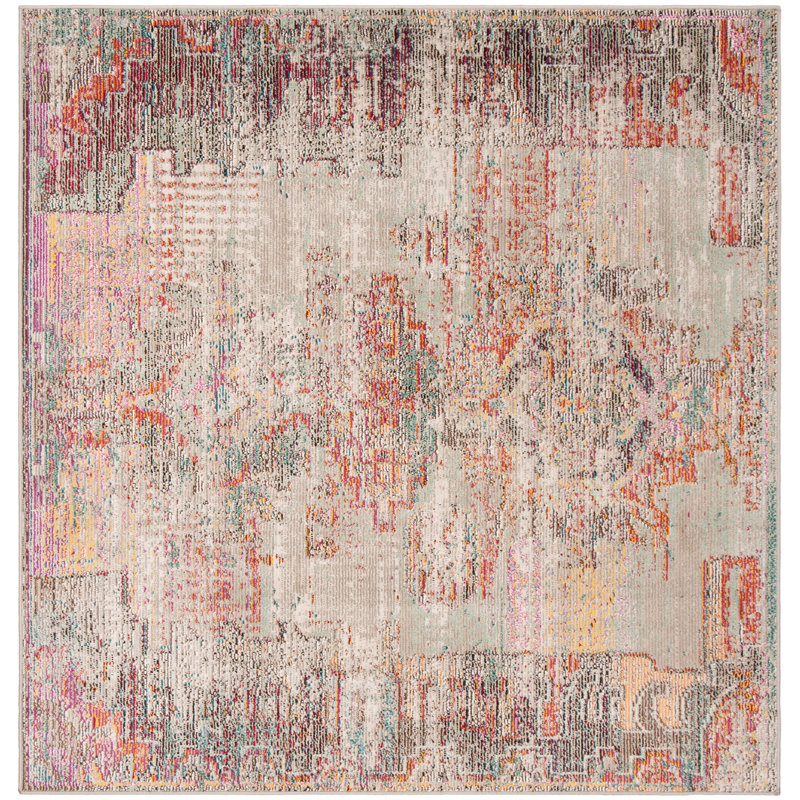 Tapis gris pâle / mauve de style Sud-Ouest Aliesha-May, Carré 7 pi
