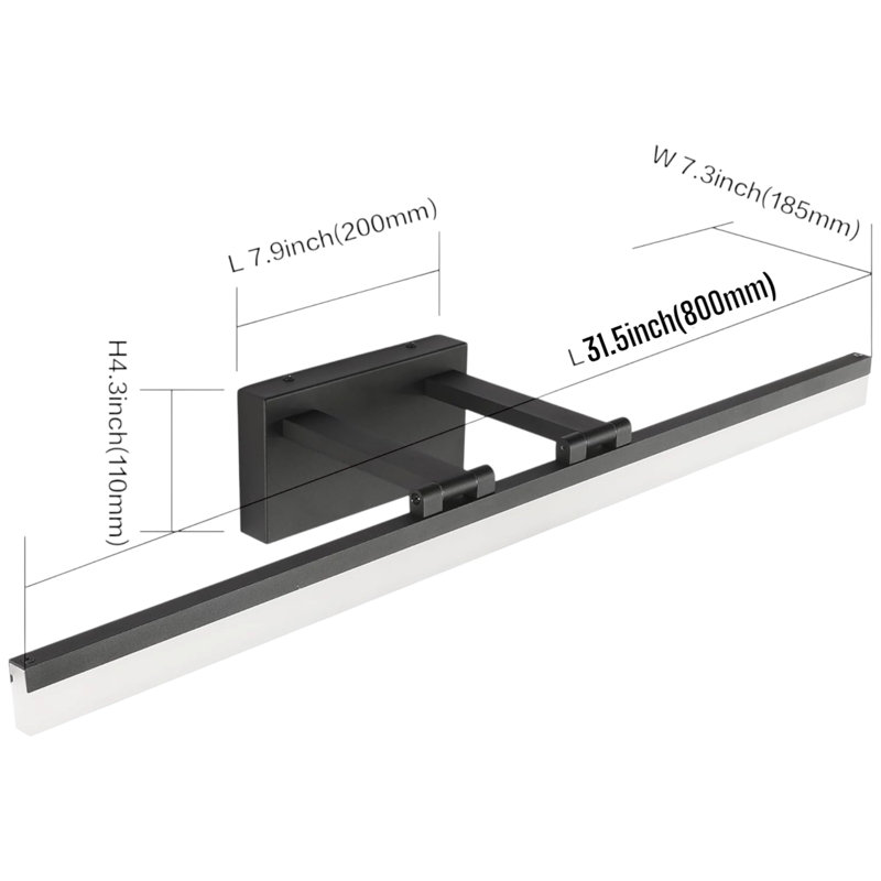 Luminaire de salle de bain moderne à DEL à intensité réglable à angle réglable de 180 °, H 7,30 po x l 31,50 po x P 4,30 po