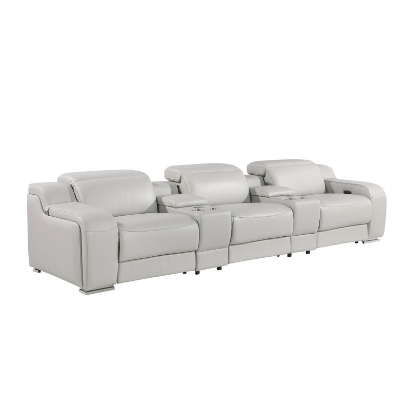 129" Light Grey Italian Leather Reclining USB Sofa