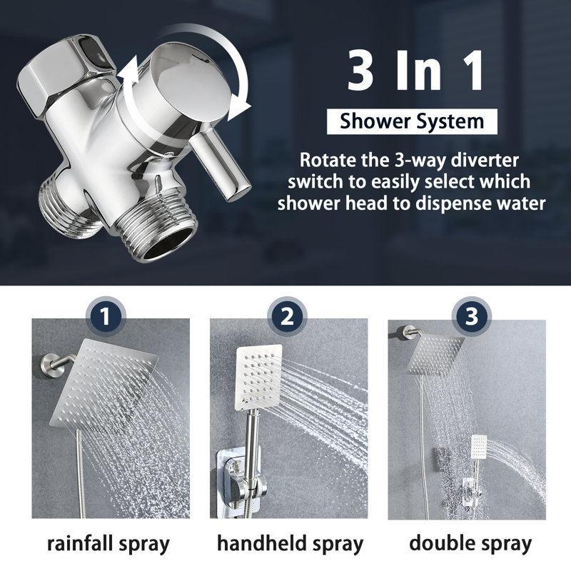 8'' Rain Shower Head Combo With 72 Inch Extra Long Flexible Hose, Brushed Nickel