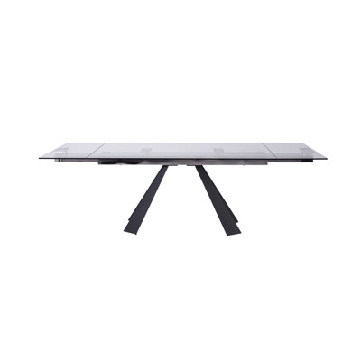  63" Clear And Black Glass And Metal Drop Leaf Pedestal Base Dining Table