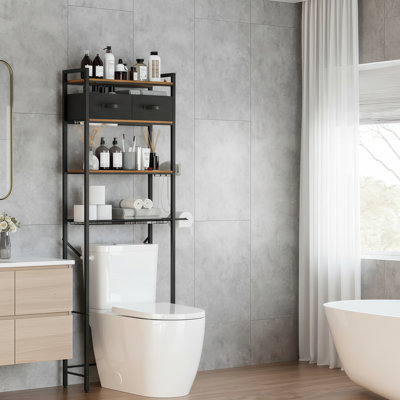 4-Tier Adjustable Metal Toilet Seat With 2 Storage Compartments, Independent And Space-Saving Design, For Storing Toiletries, And Easy To Assemble.