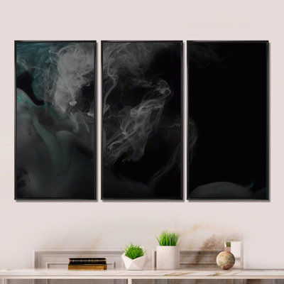 Abstract Gray Swirling Smoke I - 3 Piece Floater Frame Print on Canvas