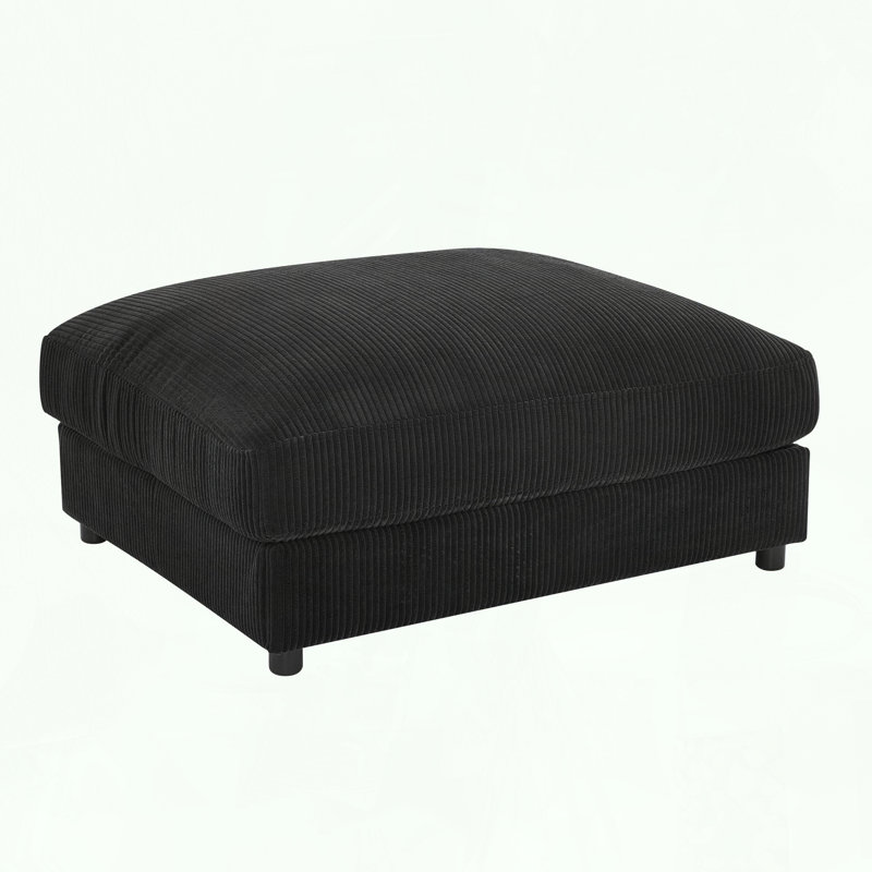 Repose-pieds en velours côtelé rectangulaire avec pieds robustes en plastique, Noir