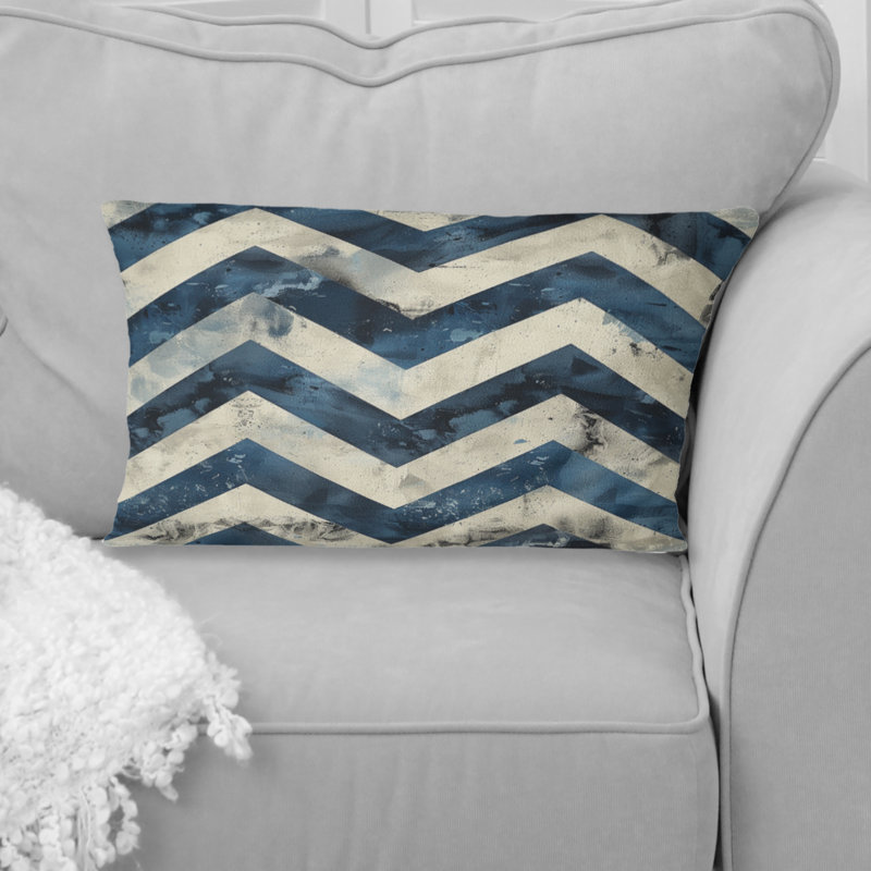 Coussin Chevron Harmony II - Glam, Bleu / Beige