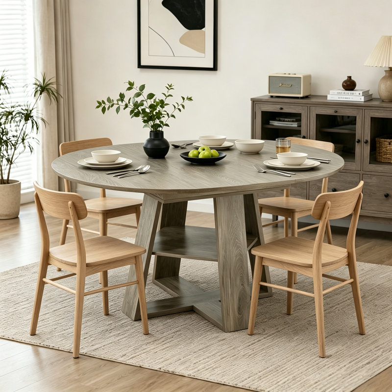 Table de salle à manger extensible en bois de 43,33 à 59,08 pouces de largeur, Gray