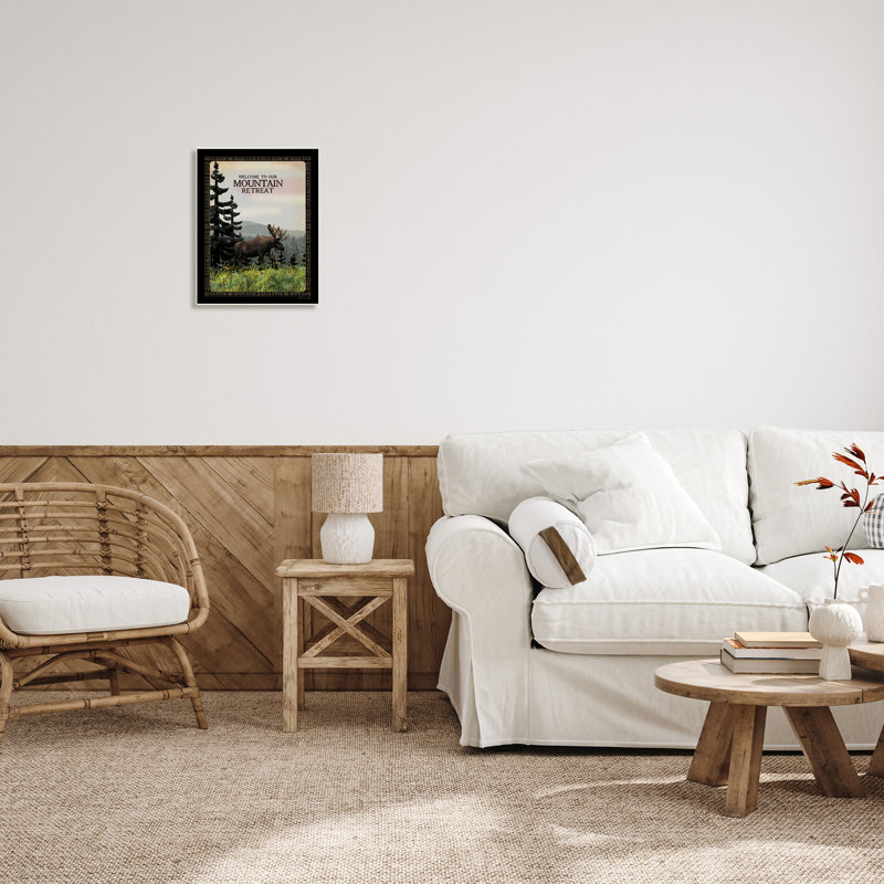 «Welcome Mountain Retreat Quote Moose Wildlife Tree Forest» par Stephanie Workman Marrott, H 19 po x l 13 po x P 0,5 po