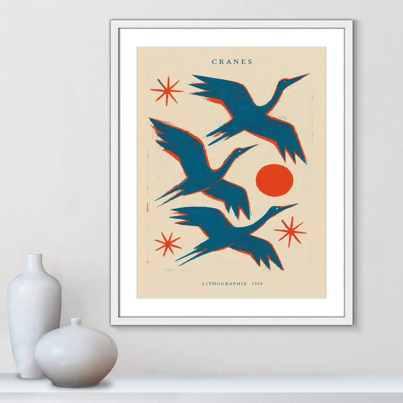 «Cranes» par Treechild, Blanc satiné, L 23,5 po x H 29,5 po, Matted Print
