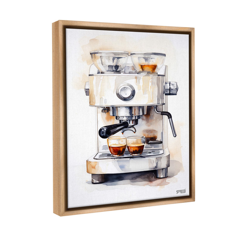 «Modern Espresso Machine Floater Frame» par RB sur toile, Cadre flottant orme Montalcino, 31" H x 25" W