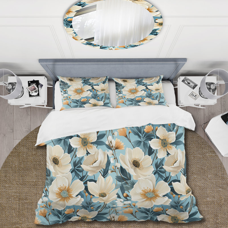 Ensemble de housse de couette à motif floral Blue Coastal Blossoms, Housse de couette pour très grand lit et 2 très