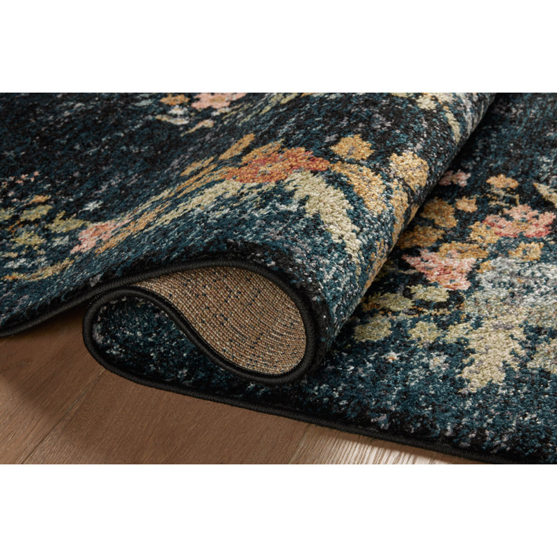 Navy Floral Medallion Synthetic 3'-11" x 5'-7" Area Rug