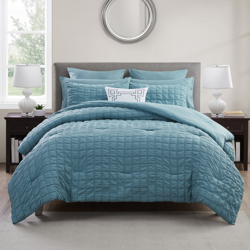 Polyester Striped Comforter, King Comforter + 9 Additional Pieces, Teal