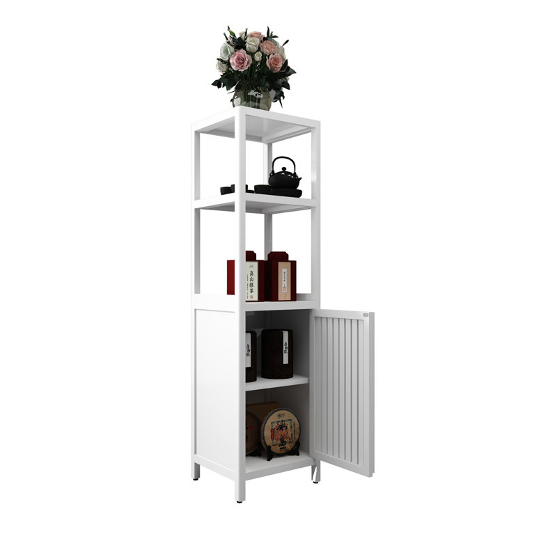 A 52-Foot-Tall White Linen Tower Bamboo Storage Cabinet, White