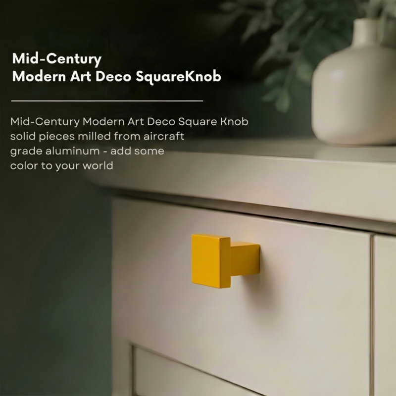 ROUS Hardware Art Deco Square Knob, Sunflower (Yellow)