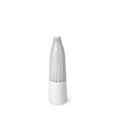 Black And White Pinstripe Narrow Ceramic Vase With Modern Minimalist Design