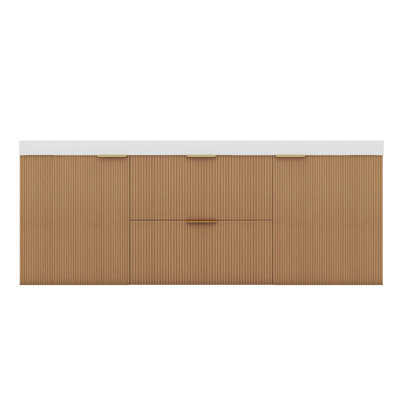 Meuble-lavabo flottant 59,3 pouces avec plateau double en résine SMC, meuble-lavabo mural flottant avec tiroirs à fermeture en douceur, tiroirs divisés
