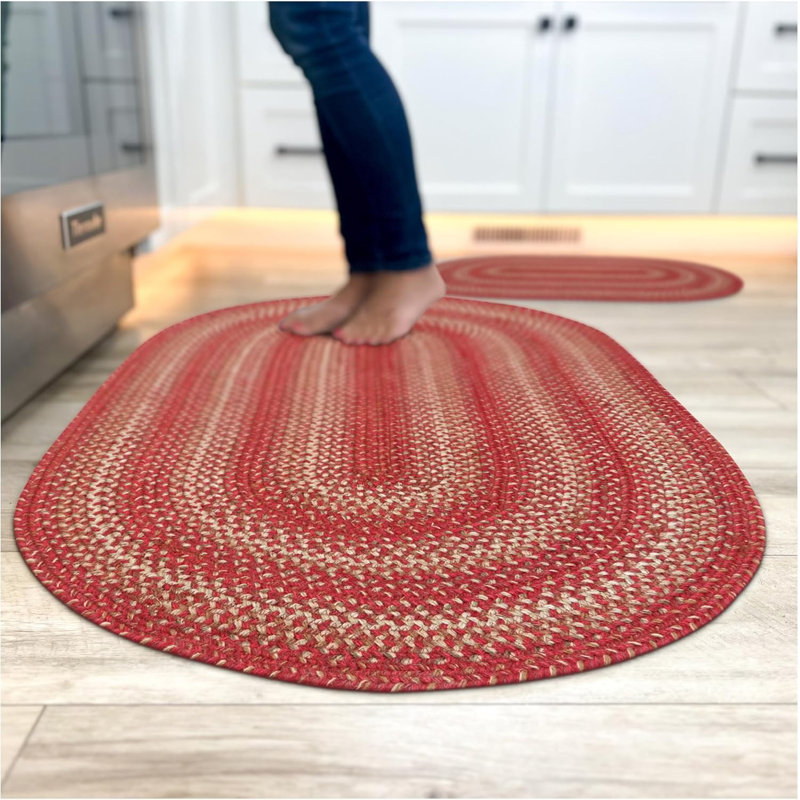 Corrente Braided Jute Reversible Red Rug, Oval 2' x 3'