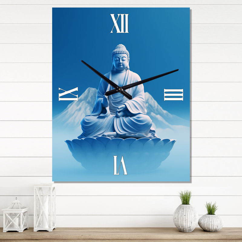 Blue Meditation Bouddha Méditation I - Très grandes horloges murales bouddhistes, Très grand