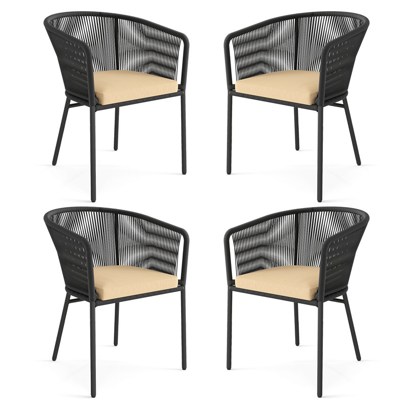  Ensemble de 4 chaises de patio avec accoudoirs à dossier et coussins lavables