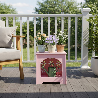 Floral Cutout PVC Side Table With Storage Compartment